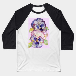 Pansy Watercolor Purple Flower Pattern on Lilac Pink Baseball T-Shirt